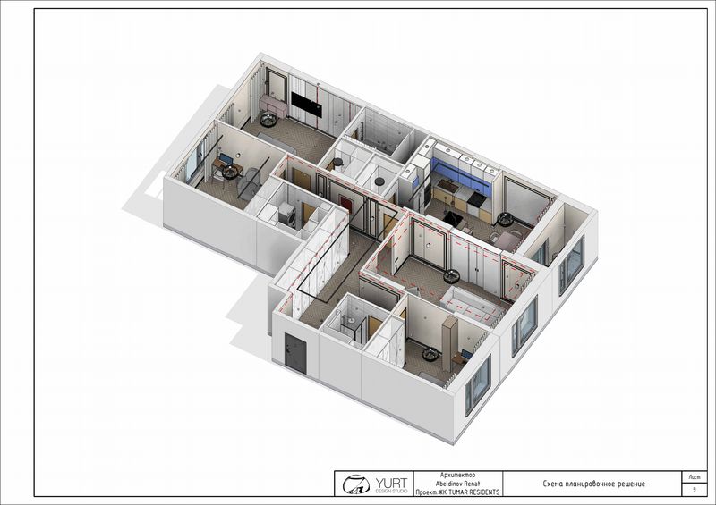 Рабочий проект: ЖК Tumar Residents, Квартира · 137 м² · Астана — чертежи YURT Design Studio