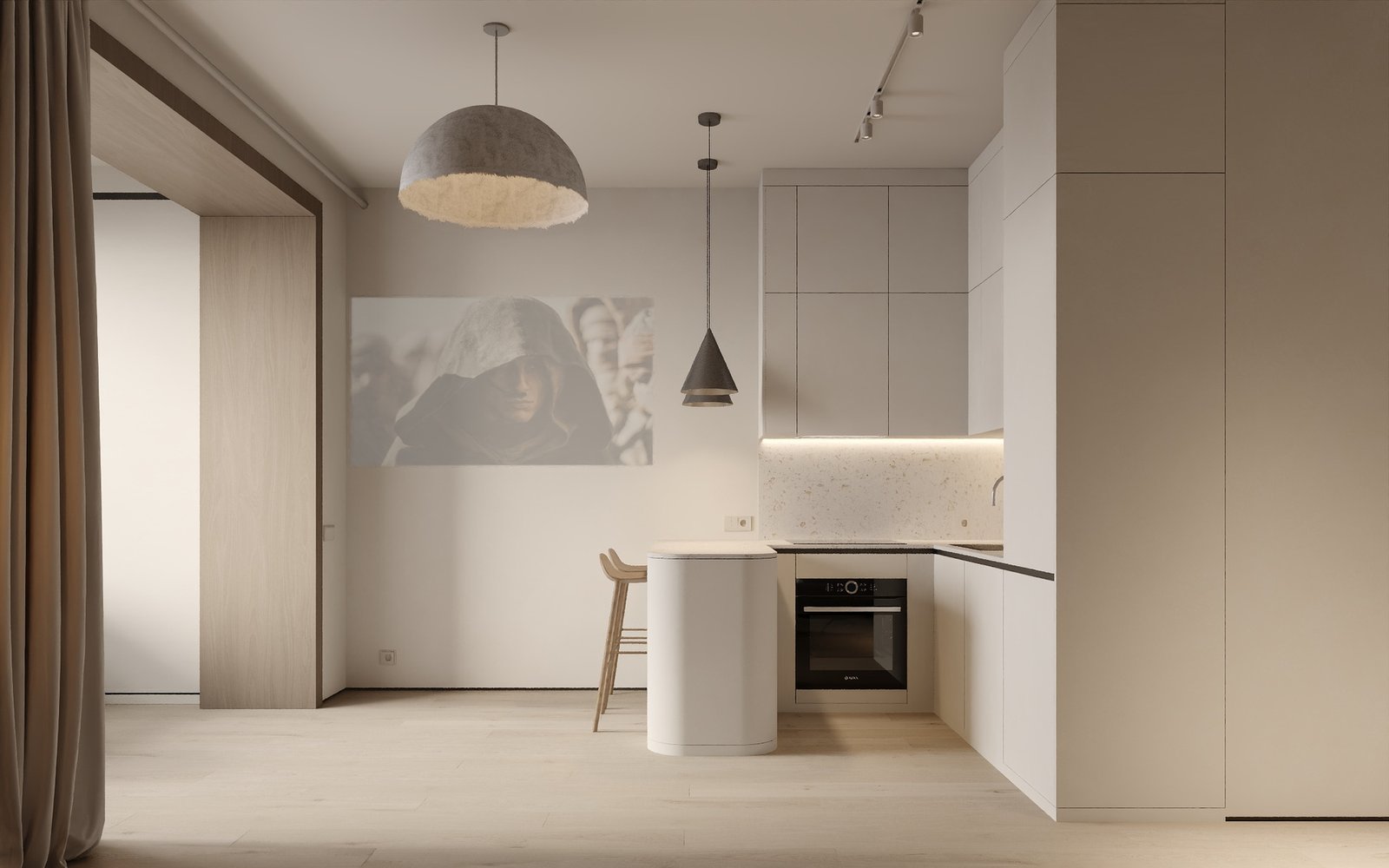 Кухня-гостиная в светлых тонах — ЖК Капитал, YURT Design Studio